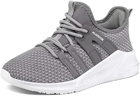runside boys girls tennis shoes kids lightweight breathable sneakers lace up running athletic shoes for toddlerlittle kidbig kid grey